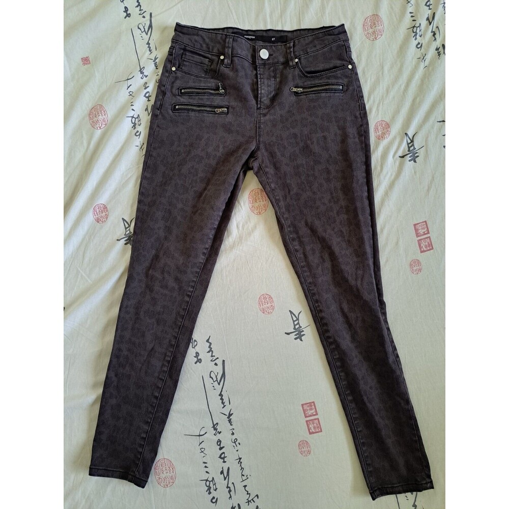 Harper Womens Brown Skinny Jeans Cheetah Leopard Print Mid Rise Zip Details 27